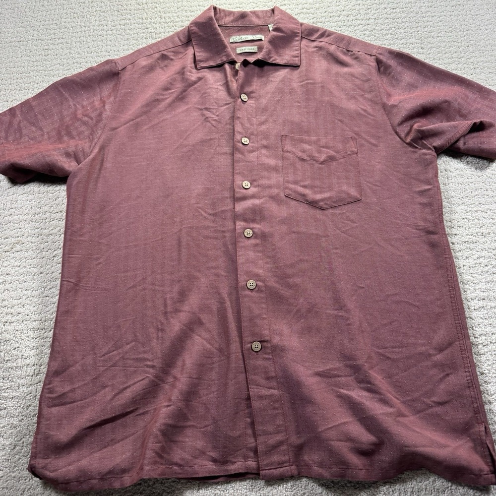 Batik Bay Mens Large Burgundy Short Sleeve Button Down Camp Shirt Easy Care